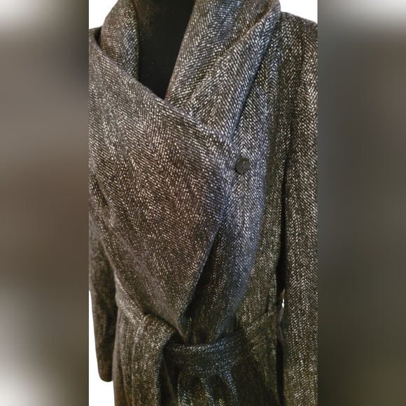 Cole Haan Signature Houndstooth Wool Blend Belted Trench Pea Coat Size 14 - Picture 8 of 9